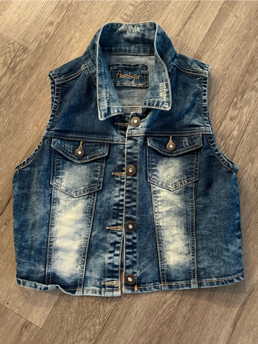 Amethyst Jeans Distressed Blue Denim Vest